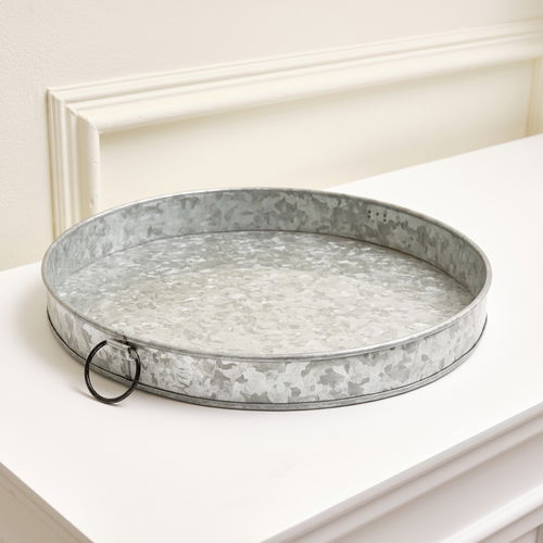 Rustic Galvanised Steel Silver Round Display Tray