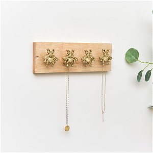 Rustic Gold Bumblebee Hooks on Wooden Base