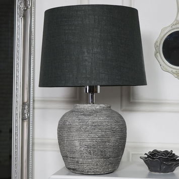 Rustic Grey Stone Round Table Lamp