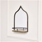 Rustic Metal Arched Mirrored With Gold Shelf - 48cm x 30cm