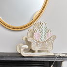 Rustic Wooden Green & Pink Christmas Sleigh Ornament