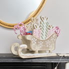 Rustic Wooden Green & Pink Christmas Sleigh Ornament