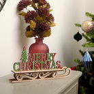 Rustic Wooden Green & Red Merry Christmas Sleigh Sign