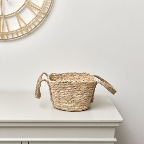 Rustic Woven Storage Basket with Handles - Small