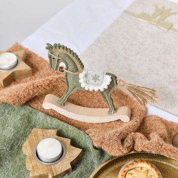 Sage Green Felt Standing Rocking Horse Decoration - 16cm