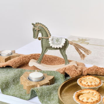 Sage Green Felt Standing Rocking Horse Decoration - 16cm