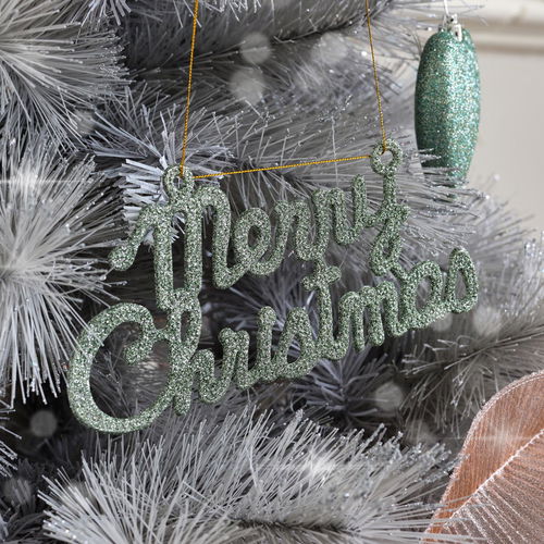 Sage Green Glitter Merry Christmas Sign