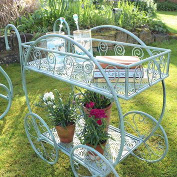 Sage Green Metal Bar Cart Plant Stand