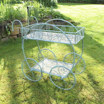 Sage Green Metal Bar Cart Plant Stand