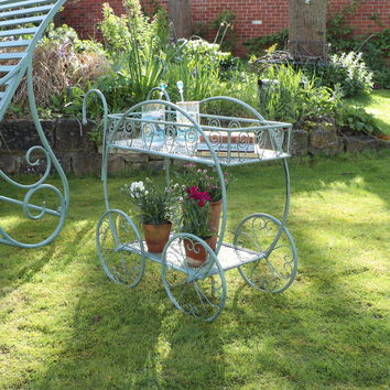 Sage Green Metal Bar Cart Plant Stand