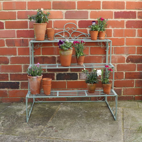 Sage Green Metal Three Tier Plant Stand