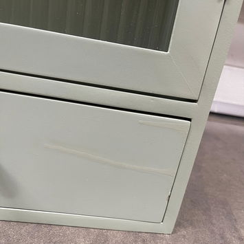 Sage Green Reeded Glass Wall Cabinet with Drawers