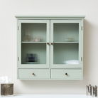 Sage Green Reeded Glass Wall Cabinet with Drawers