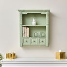 Sage Green Wooden Wall Shelf Unit with Drawers