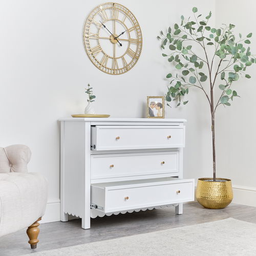 Large Scalloped 3 Drawer Chest of Drawers - Staunton White Range