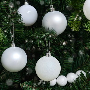 Set of 10 Mixed Glitter White and Silver Baubles - 6cm