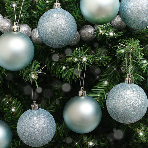 Set of 10 Mixed Ice Blue Glitter Baubles