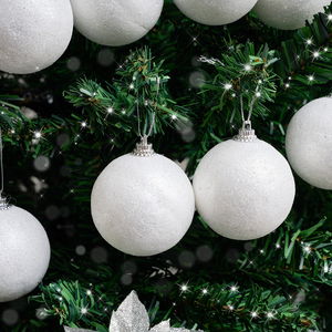 Set of 10 White Snowball Glitter Baubles