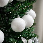 Set of 10 White Snowball Glitter Baubles