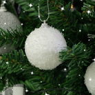 Set of 10 White Snowy Snowball Baubles