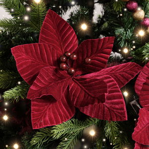 Set of 2 Dark Red Poinsettia Pick Decorations - 28cm
