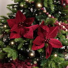 Set of 2 Dark Red Poinsettia Pick Decorations - 28cm