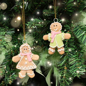 Set of 2 Gingerbread People Bauble Decorations - 7cm