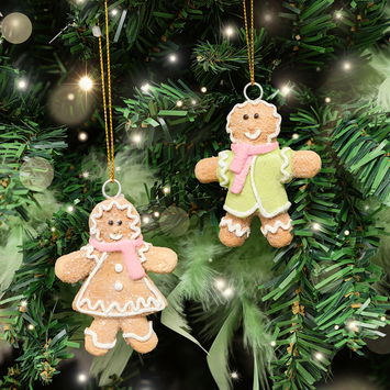 Set of 2 Gingerbread People Bauble Decorations - 7cm