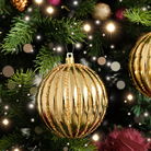 Set of 2 Gold Glitter Striped Reeded Hanging Bauble Decoration - 8cm
