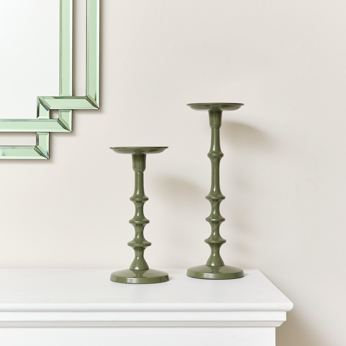 Set of 2 Green Candle Holders