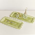 Set of 2 Green Enamel Embossed Scalloped Tray