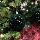 Set of 2 Green Glitter Flocked Bauble Decorations - 8cm