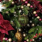 Set of 2 Green Glitter Striped Reeded Hanging Bauble Decoration - 8cm