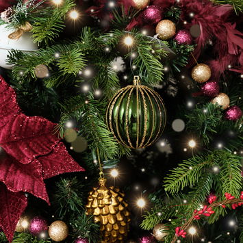 Set of 2 Green Glitter Striped Reeded Hanging Bauble Decoration - 8cm