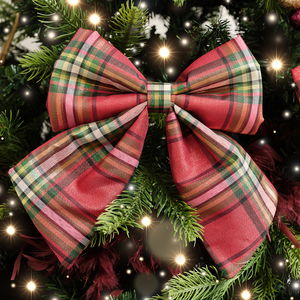 Set of 2 Green & Red Tartan Decorative Bow - 24cm