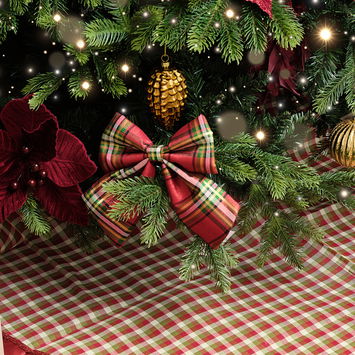 Set of 2 Green & Red Tartan Decorative Bow - 24cm