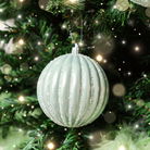 Set of 2 Icy Blue Glitter Striped Reeded Hanging Baubles - 8cm