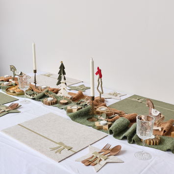 Set Of 2 Large Beige & Green Wool Table Runners - 140cm