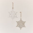 Set of 2 Large White & Rustic Wooden Hanging Christmas Snowflakes