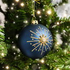 Set of 2 Navy Blue & Gold Glittered Starburst Baubles - 8cm