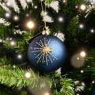 Set of 2 Navy Blue & Gold Glittered Starburst Baubles - 8cm