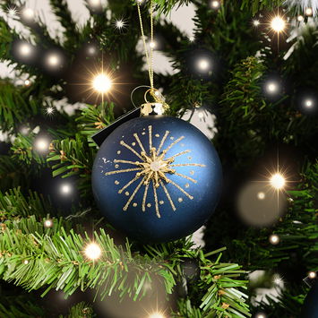 Set of 2 Navy Blue & Gold Glittered Starburst Baubles - 8cm