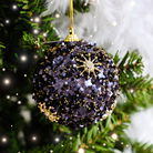 Set of 2 Navy Blue & Gold Sequin Star Detail Baubles - 8cm