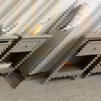 Set Of 2 One Drawer Scalloped Bedside Tables - Staunton Taupe Range