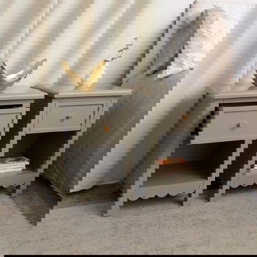 Set Of 2 One Drawer Scalloped Bedside Tables - Staunton Taupe Range