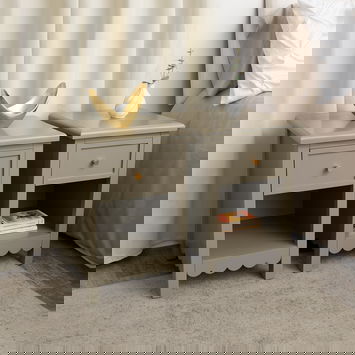 Set Of 2 One Drawer Scalloped Bedside Tables - Staunton Taupe Range