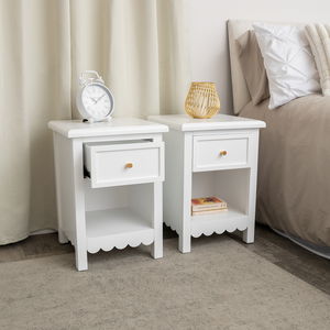Set Of 2 One Drawer Scalloped Bedside Tables - Staunton White Range  Set Of 2 One Drawer Scalloped Bedside Tables - Staunton White Range