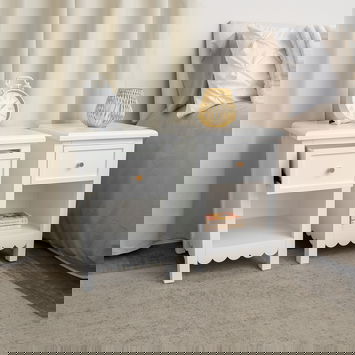 Set Of 2 One Drawer Scalloped Bedside Tables - Staunton White Range