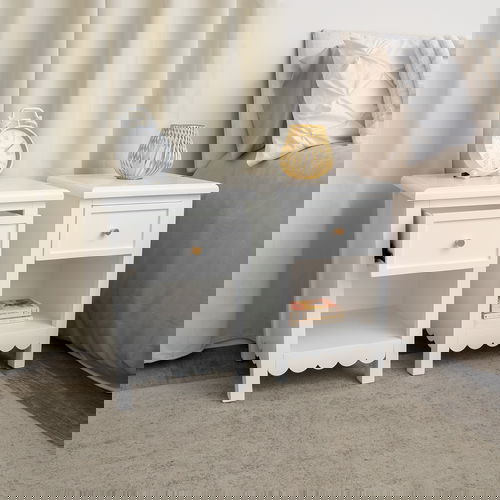 Set Of 2 One Drawer Scalloped Bedside Tables - Staunton White Range