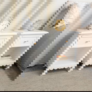 Set Of 2 One Drawer Scalloped Bedside Tables - Staunton White Range